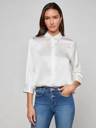 L'agence Dani Silk Blouse In White