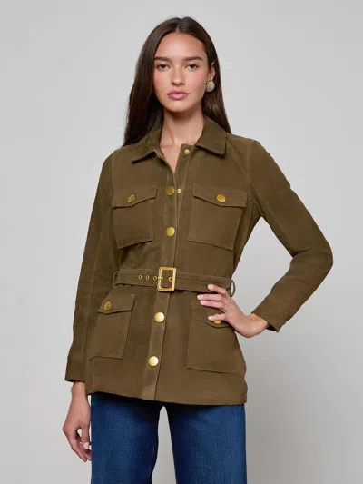 L'agence Ishani Belted Suede Jacket In Green