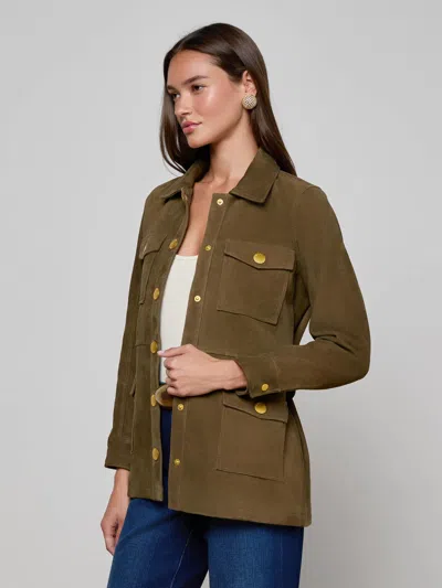 L'agence Ishani Belted Suede Jacket In Green
