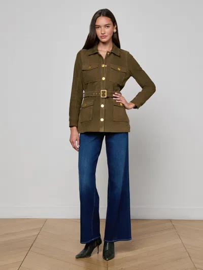 L'agence Ishani Belted Suede Jacket In Green