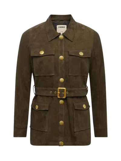L'agence Ishani Belted Suede Jacket In Green