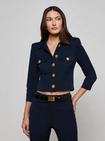 L'agence Kumi Button Front Crop Jacket In Blue