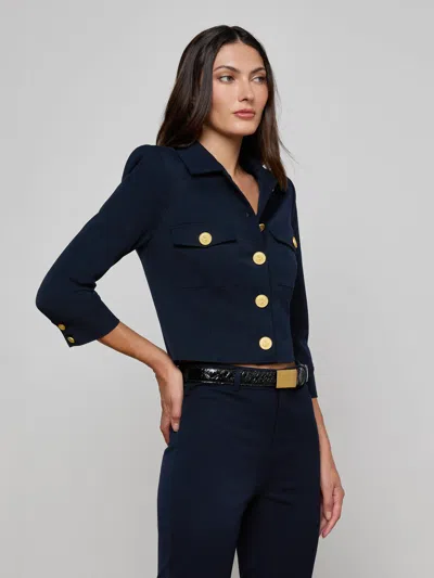 L'agence Kumi Button Front Crop Jacket In Blue