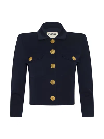 L'agence Kumi Button Front Crop Jacket In Blue