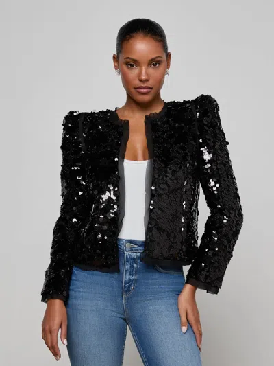 L'agence Shai Sequined Metallic Tweed Jacket In Animal Print
