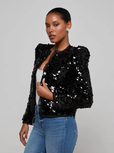 L'agence Shai Sequined Metallic Tweed Jacket In Animal Print