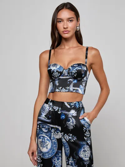 L'agence Sonya Printed Bustier Top In Black