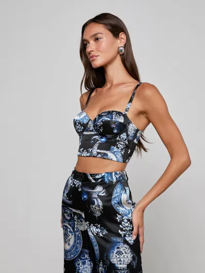 L'agence Sonya Printed Bustier Top In Black