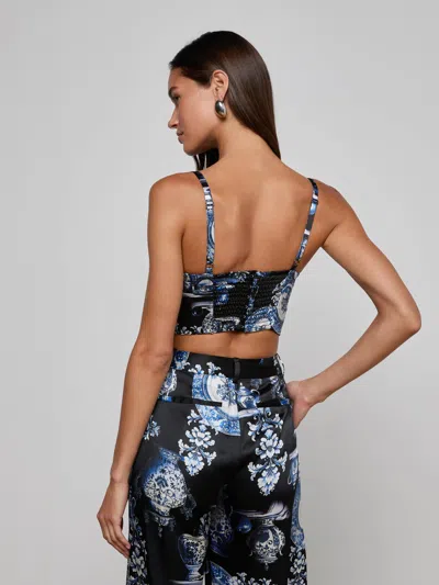 L'agence Sonya Printed Bustier Top In Black