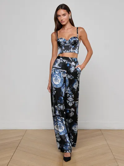 L'agence Sonya Printed Bustier Top In Black