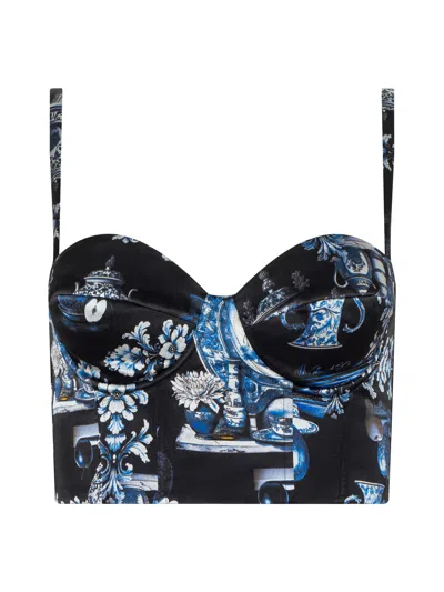 L'agence Sonya Printed Bustier Top In Black