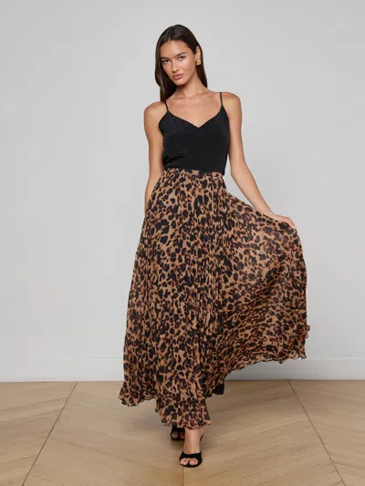 L'agence Torin Leopard Pleated Maxi Skirt In Multi
