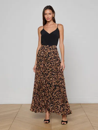 L'agence Torin Leopard Pleated Maxi Skirt In Multi