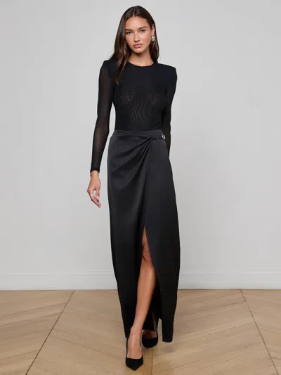 L'agence Trista Shoulder Pad Thong Bodysuit Black