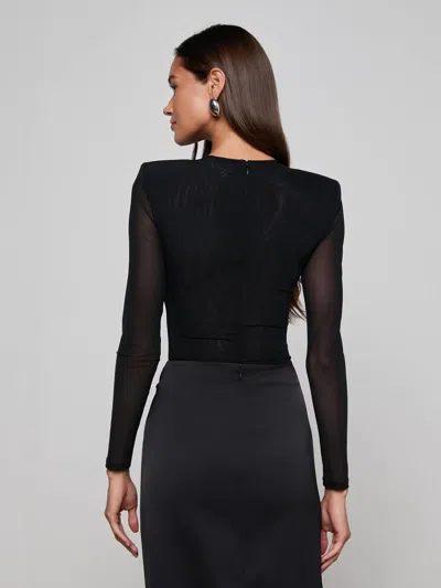 L'agence Trista Shoulder Pad Thong Bodysuit Black
