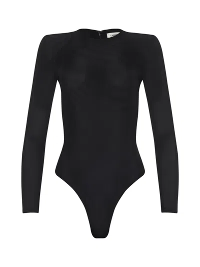 L'agence Trista Shoulder Pad Thong Bodysuit Black