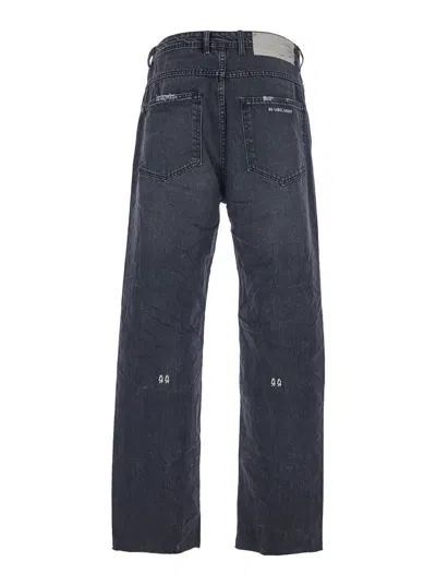 44 Label Group Men Black Jeans With Logo Patch On The Rear And Side Strap With Logo In Denim Man In Black