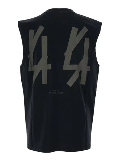 44 Label Group Black Sleeveless Crewneck Top With Logo Detail On The Front And Maxi Logo Print On The Rear In Cotto In Black