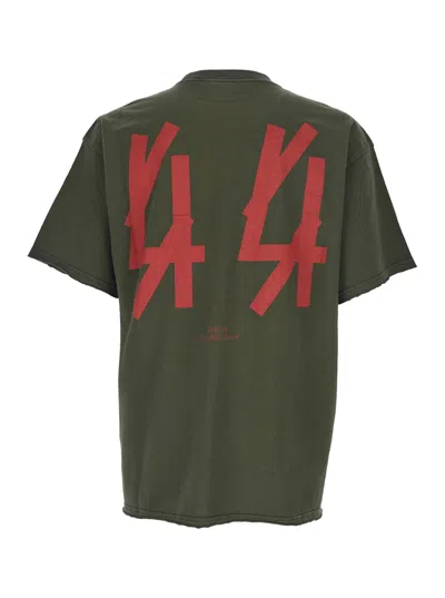 44 Label Group Green Crewneck T-shirt With Dropped Shoulders And Logo Print On Front And Rear In Cotton Man In Green