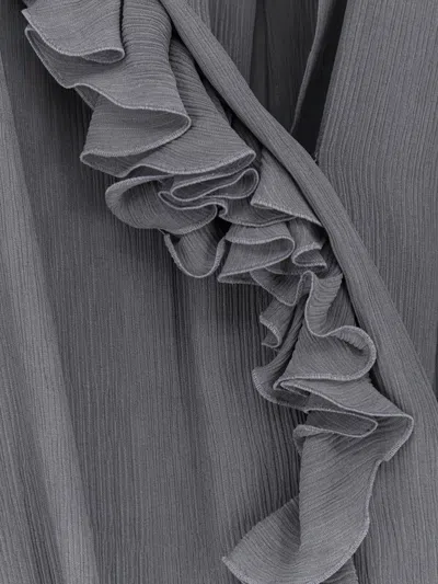Alberta Ferretti Women Crepe Shirt With Rouches In Gray
