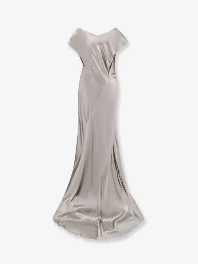 Alberta Ferretti Women Satin Long Dress In Gray