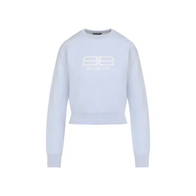 Balenciaga Logo-jacquard Cropped Sweater In Wool Blend In Blue