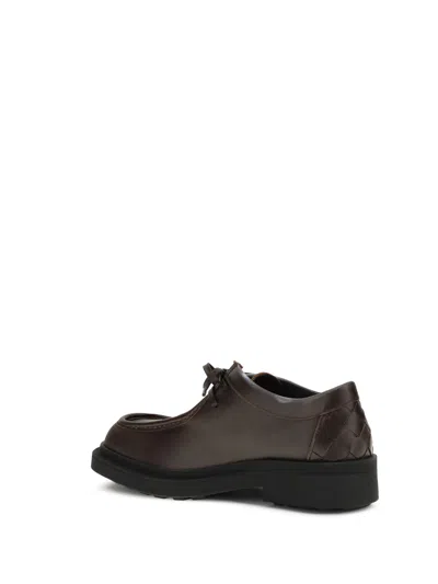 Bottega Veneta Round Toe Leather Lace-up Shoes For Men In Brown