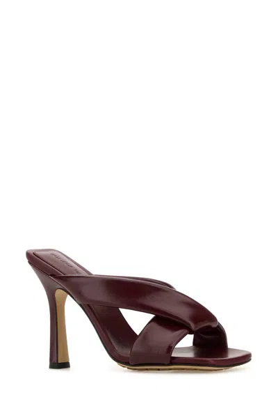 Bottega Veneta Leather Cross Strap Square Toe Mules In Brown