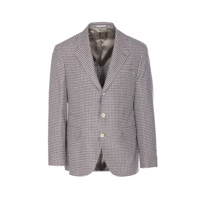 Brunello Cucinelli Houndstooth Check Long Sleeve Jacket In Gray