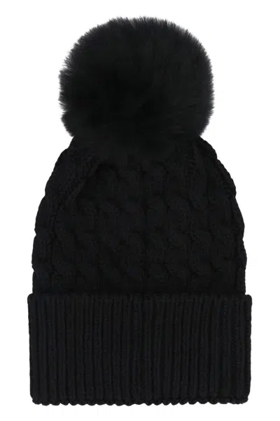 Moncler Wool Hat Featuring Cable Knit And Pom Detail In Black