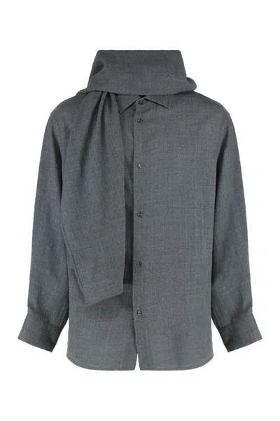 Darkpark George Shirt With Detachable Wool Scarf In Gray