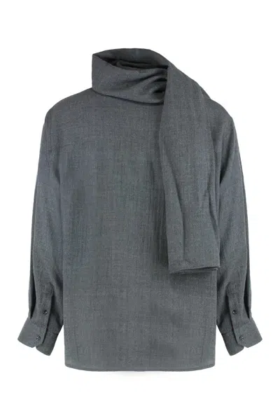 Darkpark George Shirt With Detachable Wool Scarf In Gray