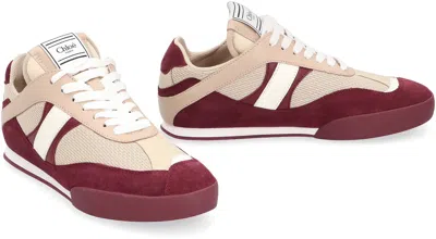 Chloé Kick Mixed Leather Retro Low-top Sneakers In Burgundy