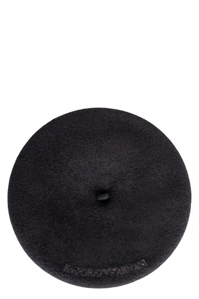 Emporio Armani Round Wool Hat Embellished Design In Black