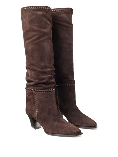 Jimmy Choo Hart Stitch 60 Suede Knee-high Boots In Brown