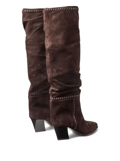 Jimmy Choo Hart Stitch 60 Suede Knee-high Boots In Brown