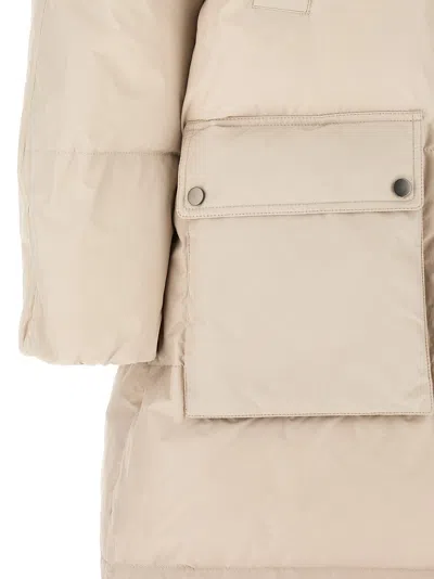 Brunello Cucinelli Shiny Zipper Pull Puffer Jackets Beige In White