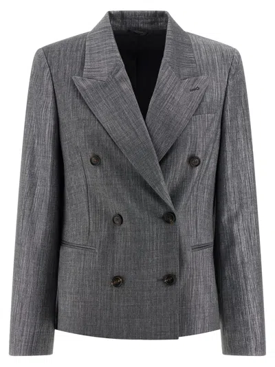 Brunello Cucinelli Blazer Twill Sparkling Blazers Silver In Gray