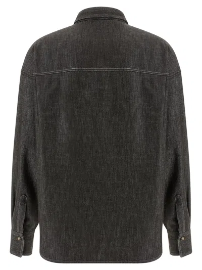 Brunello Cucinelli Brown Shirt With Classic Collar And Monil Detail On The Pocket In Cotton Blend Woman In Brown