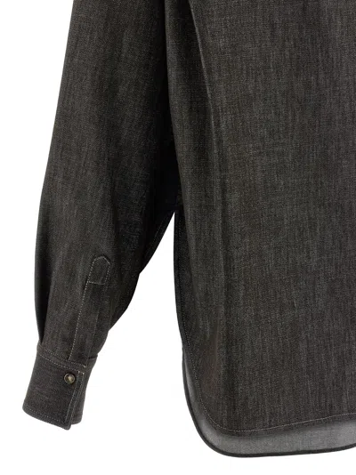 Brunello Cucinelli Brown Shirt With Classic Collar And Monil Detail On The Pocket In Cotton Blend Woman In Brown