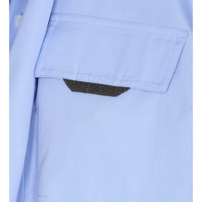 Brunello Cucinelli Bow Pocket Long Sleeve Shirt In Blue