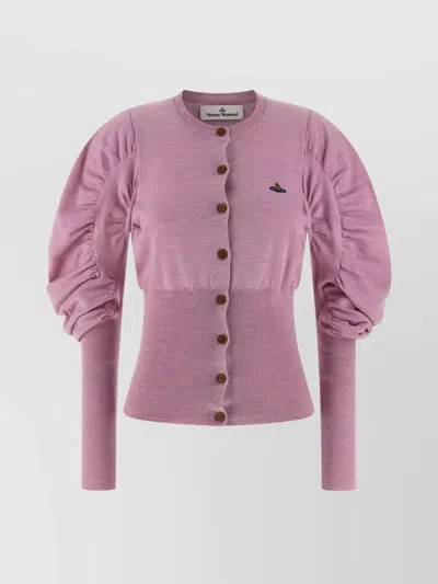 Vivienne Westwood Soft Knit Cardigan Featuring Puff Sleeves In Pink