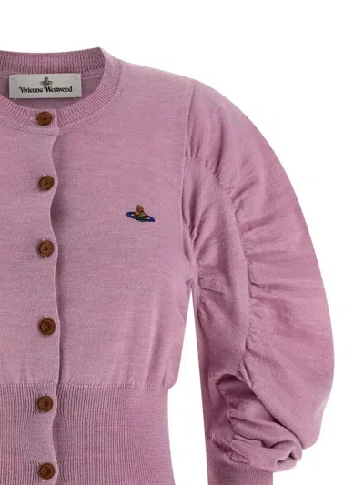 Vivienne Westwood Soft Knit Cardigan Featuring Puff Sleeves In Pink