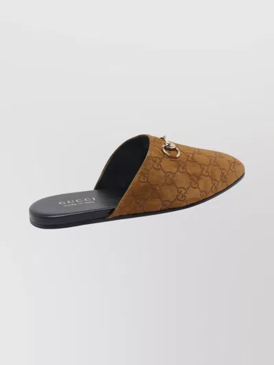 Gucci Men Brown Mule With Horsebit On The Front And All-over Gg Motif In Suede Man In Brown