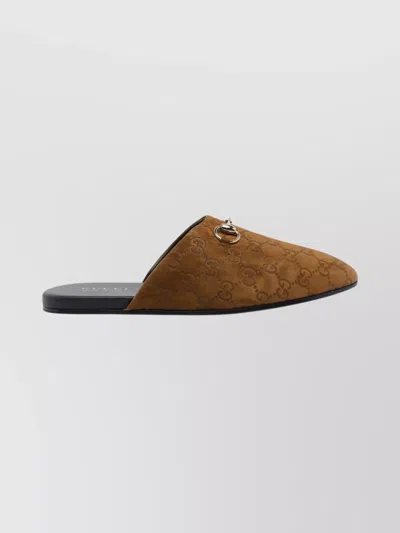 Gucci Men Brown Mule With Horsebit On The Front And All-over Gg Motif In Suede Man In Brown