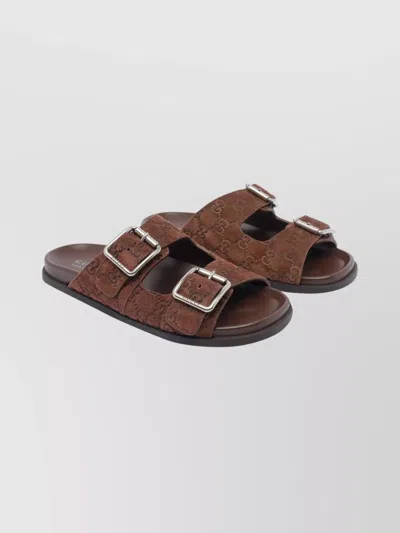 Gucci Suede Slide Sandals Open Toe In Brown