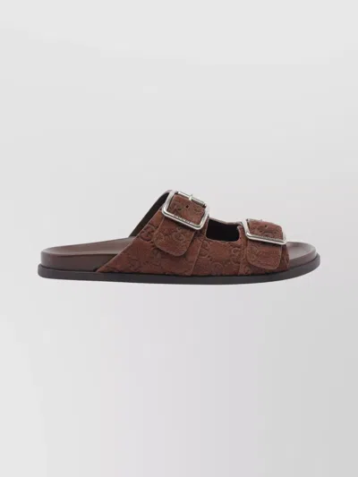 Gucci Suede Slide Sandals Open Toe In Brown