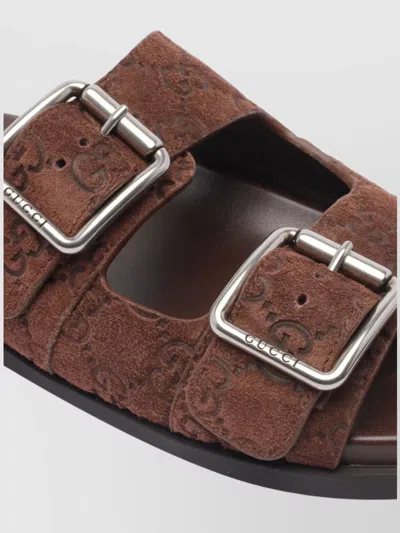 Gucci Suede Slide Sandals Open Toe In Brown