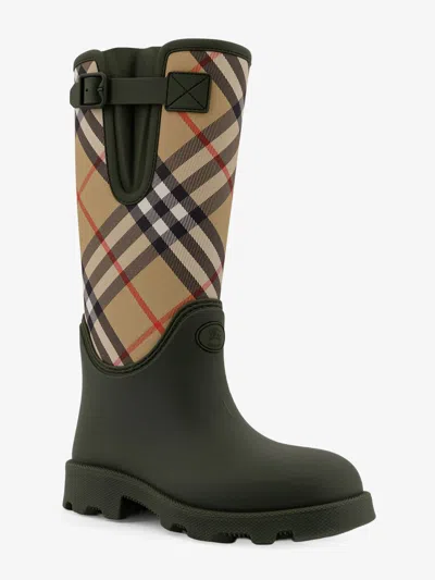Burberry Women Rainboots With Traditional Check Insert In Green