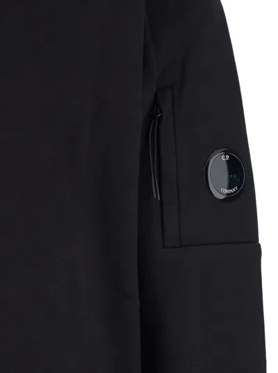 C.p. Company Black Crew Neck Sweater With Logo Patch Applied On The Sleeve In Cotton Man In Black